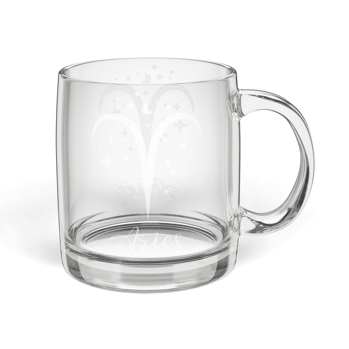 ARIES Zodiac Engraved Glass Coffee Mug - Perfect for Astrology Lovers, Birthdays, Gifts, Home Decor, and Special Occasions