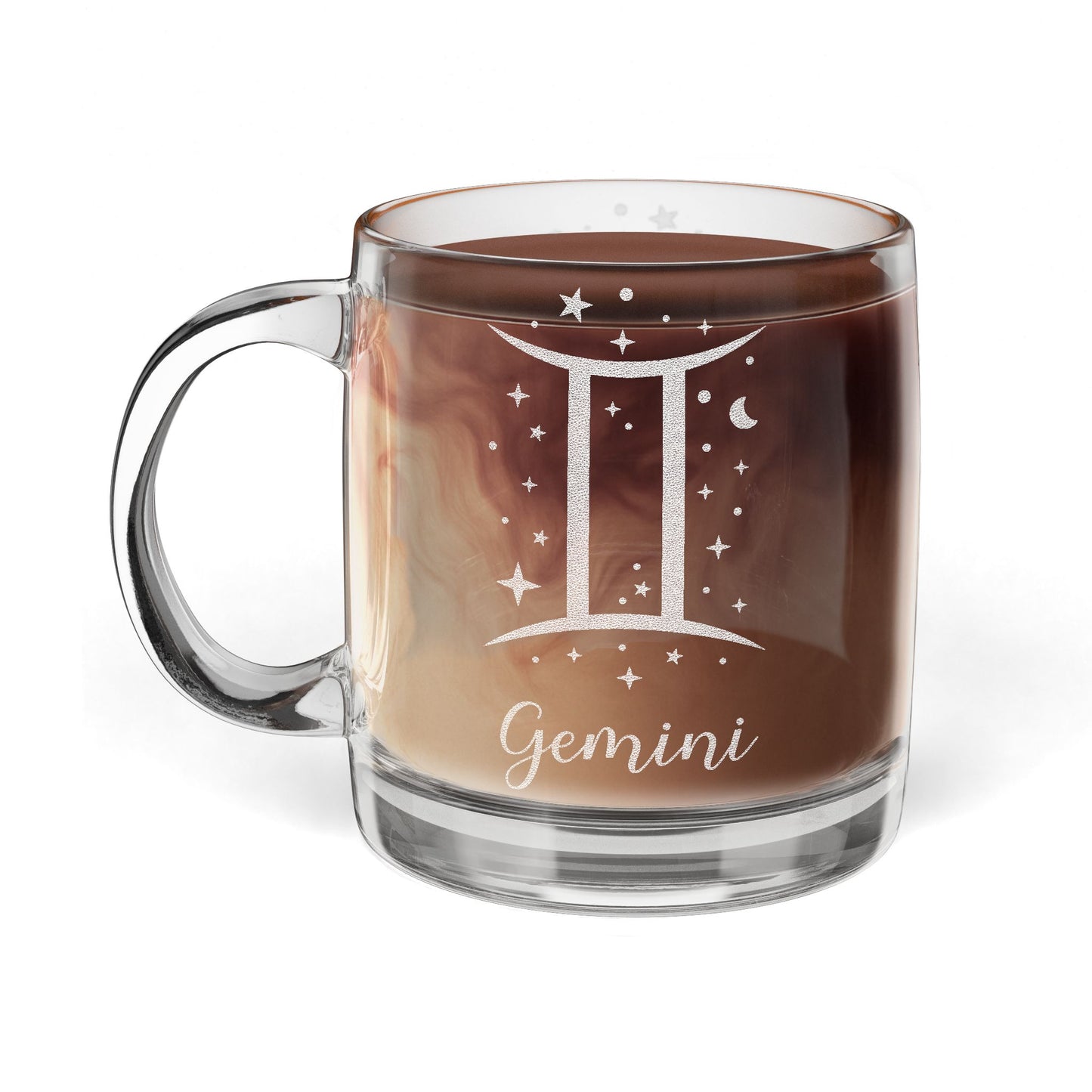Personalized Gemini Engraved Glass Coffee Mug - Perfect for Astrology Lovers, Birthdays, Gifts, Home Decor, and Special Occasions