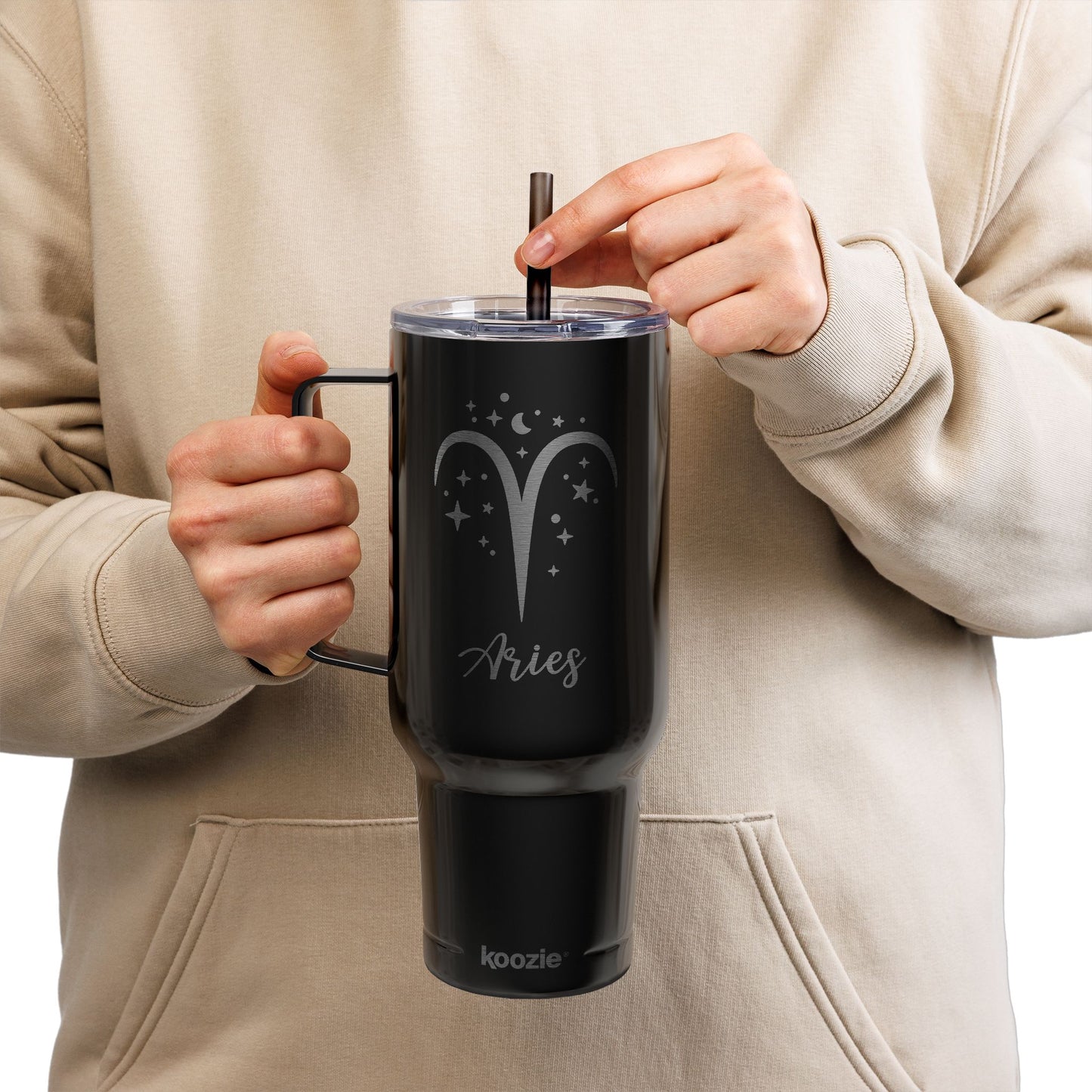 Aries Zodiac 40 oz Engraved Tumbler Insulated Coffee Beverage Travel Mug with Lid & Straw Multiple Colors