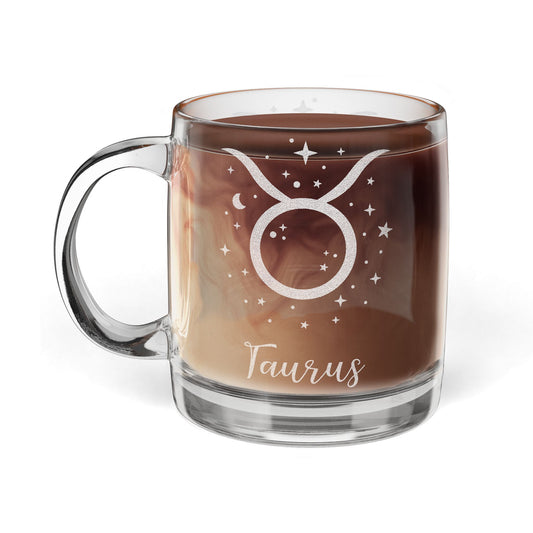 Taurus Zodiac Engraved Glass Coffee Mug - Perfect for Astrology Lovers, Birthdays, Gifts, Home Decor, and Special Occasions