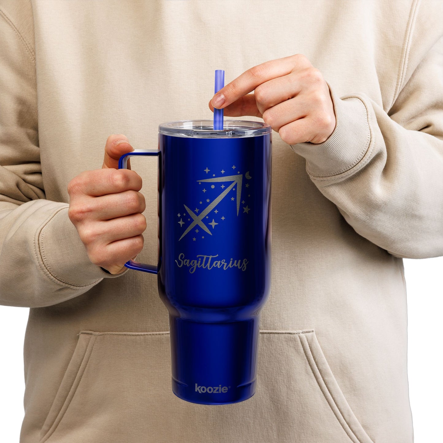 Sagittarius Zodiac Engraved Tumbler Personalized 40oz Insulated Travel Mug with Lid & Straw Multiple Colors Astrology Gift