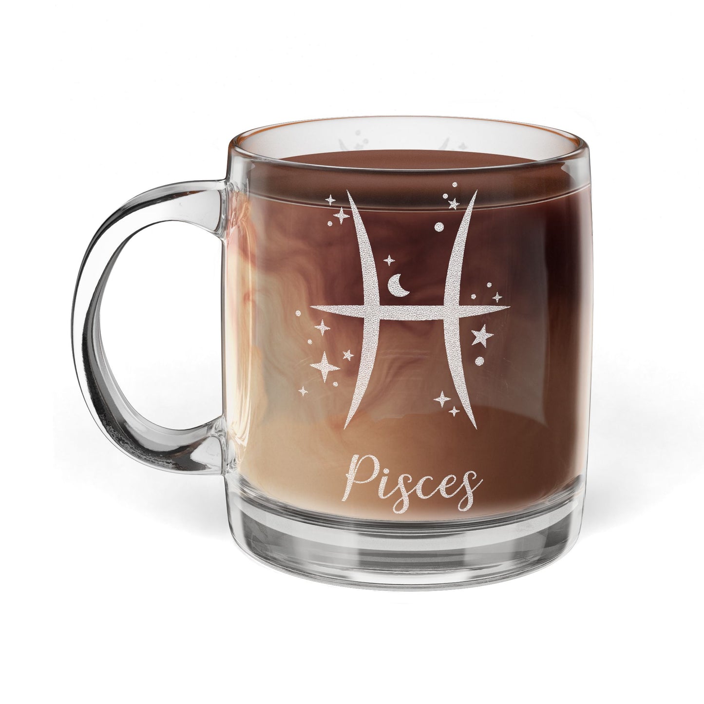 Pisces Zodiac Engraved Glass Coffee Mug - Perfect for Astrology Lovers, Birthdays, Gifts, Home Decor, and Special Occasions