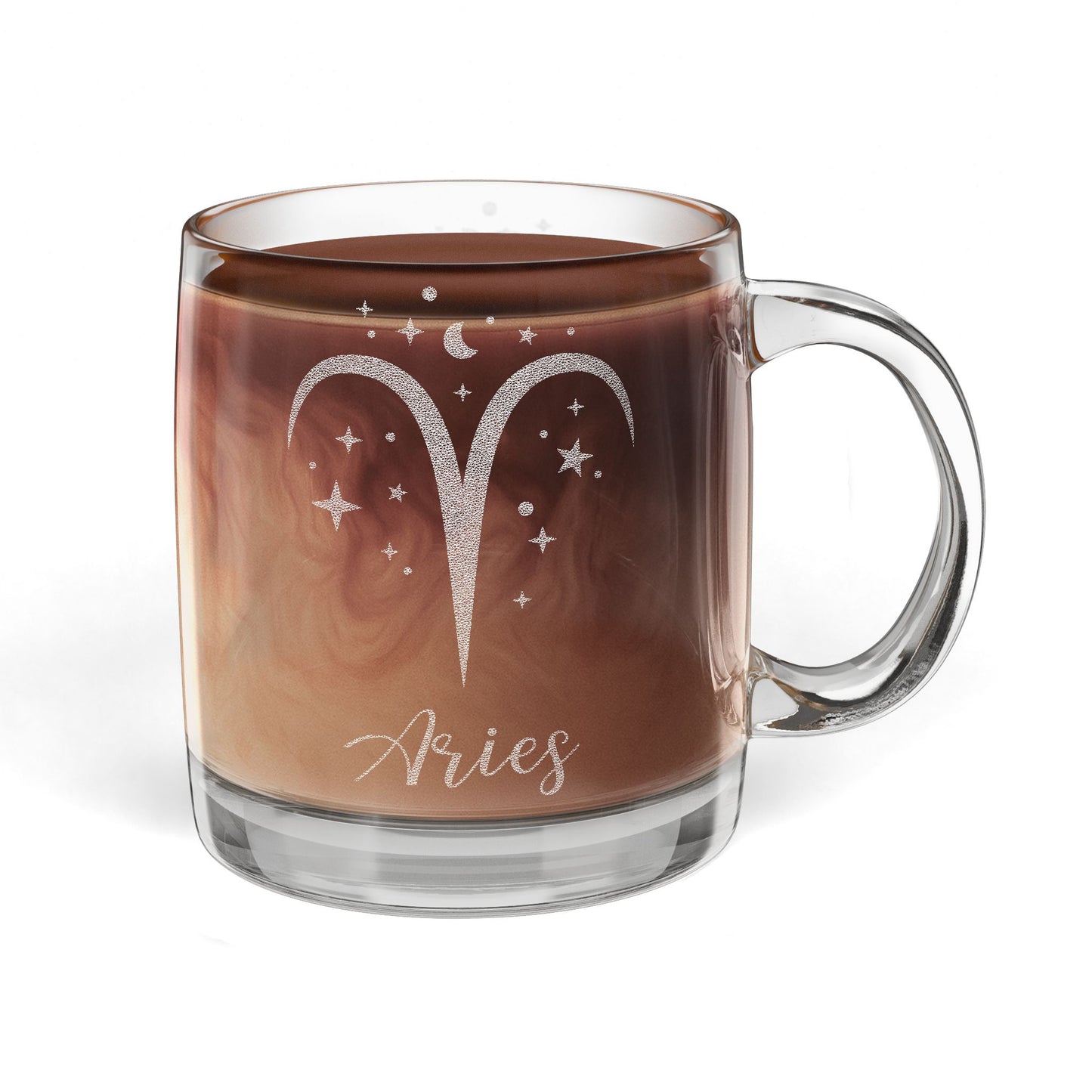 ARIES Zodiac Engraved Glass Coffee Mug - Perfect for Astrology Lovers, Birthdays, Gifts, Home Decor, and Special Occasions