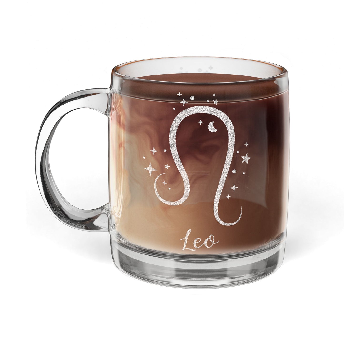 LEO Zodiac Engraved Glass Coffee Mug - Perfect for Astrology Lovers, Birthdays, Gifts, Home Decor, and Special Occasions