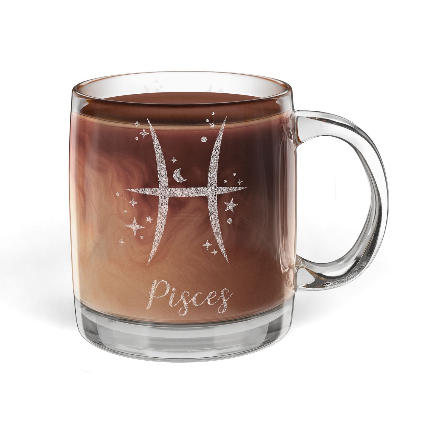 Pisces Zodiac Engraved Glass Coffee Mug - Perfect for Astrology Lovers, Birthdays, Gifts, Home Decor, and Special Occasions