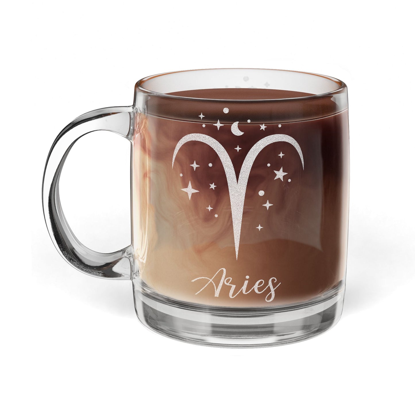 ARIES Zodiac Engraved Glass Coffee Mug - Perfect for Astrology Lovers, Birthdays, Gifts, Home Decor, and Special Occasions
