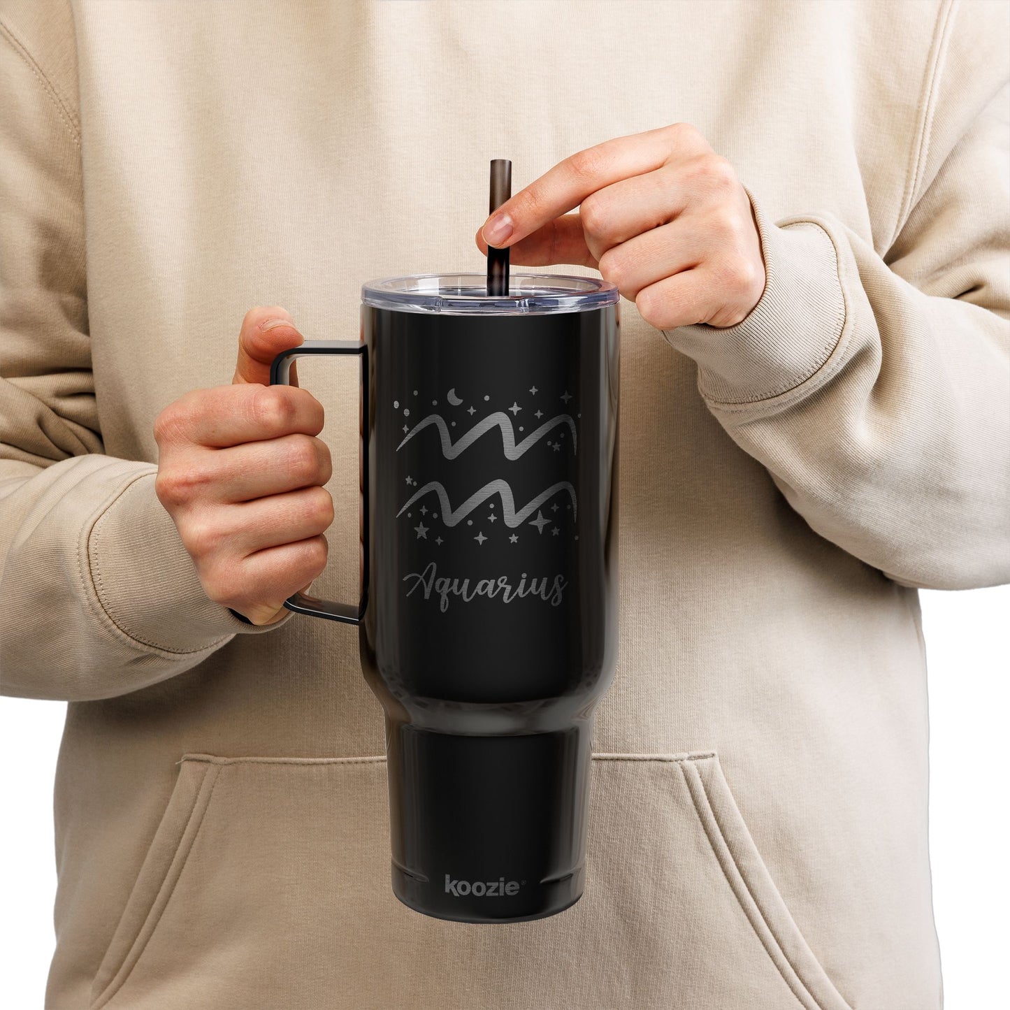 AQUARIUS Zodiac Engraved Tumbler 40oz Insulated Travel Mug with Lid & Straw Multiple Colors