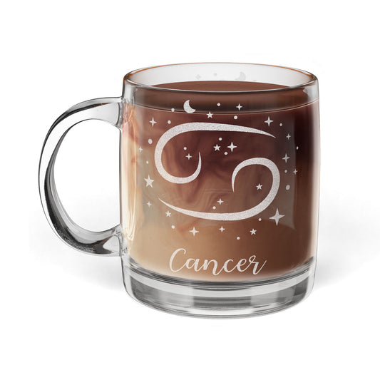 Cancer Zodiac Engraved Glass Coffee Mug - Perfect for Astrology Lovers, Birthdays, Gifts, Home Decor, and Special Occasions