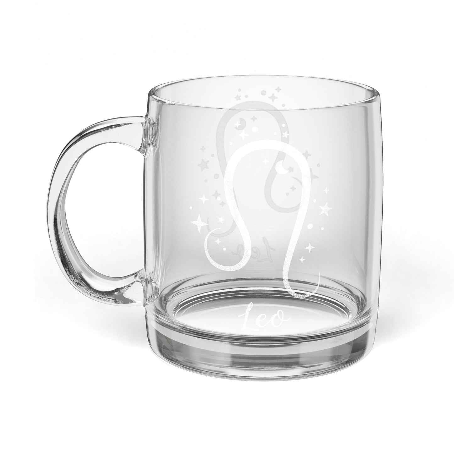 LEO Zodiac Engraved Glass Coffee Mug - Perfect for Astrology Lovers, Birthdays, Gifts, Home Decor, and Special Occasions