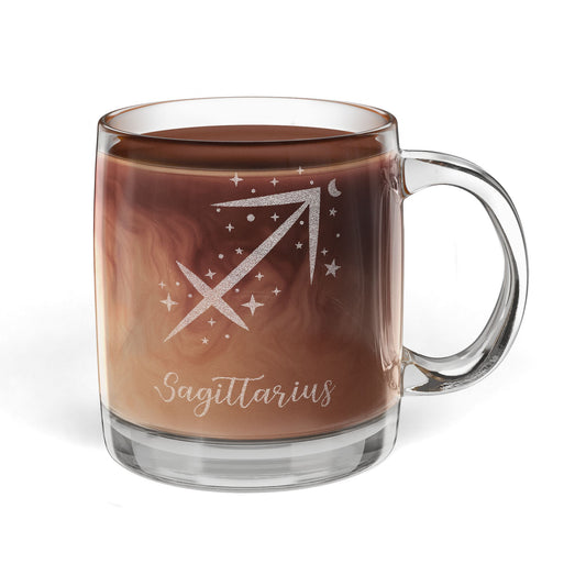SAGITTARIUS Zodiac Engraved Glass Coffee Mug - Perfect for Astrology Lovers, Birthdays, Gifts, Home Decor, and Special Occasions