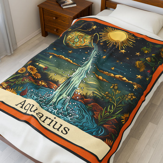 AQUARIUS Zodiac Plush Blanket – Soft Astrology Throw | The Astral Priestess
