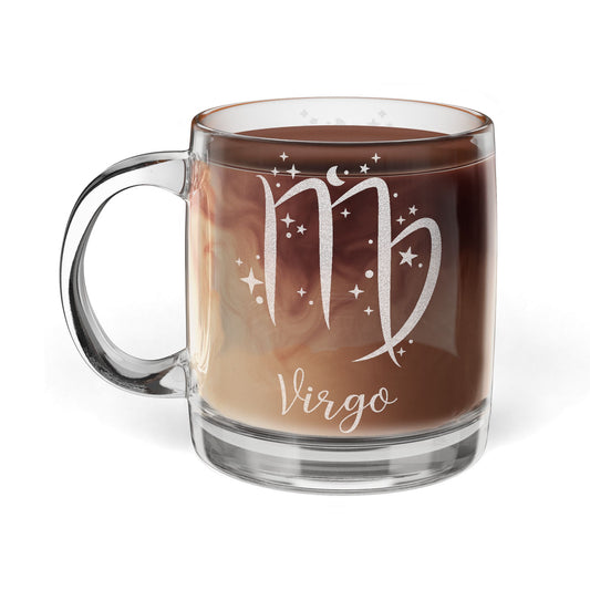 VIRGO Zodiac Engraved Glass Coffee Mug - Perfect for Astrology Lovers, Birthdays, Gifts, Home Decor, and Special Occasions