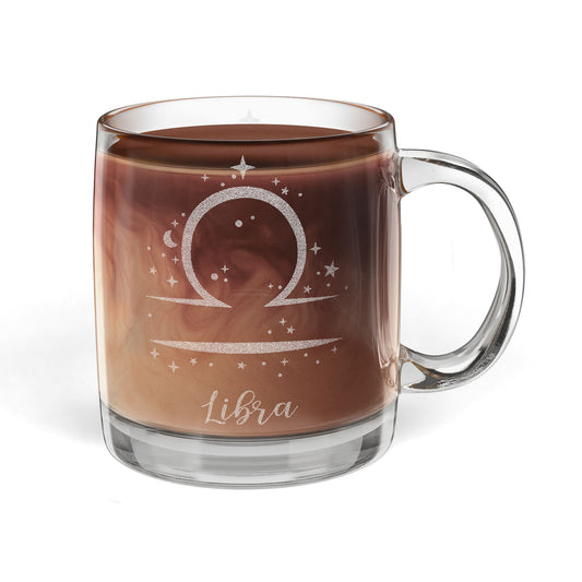 Libra Engraved Glass Coffee Mug - Perfect for Astrology Lovers, Birthdays, Gifts, Home Decor, and Special Occasions